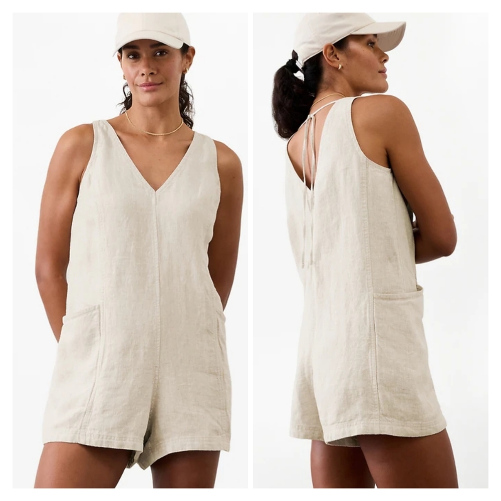 Athleta Retreat Ecru Linen Romper Size L